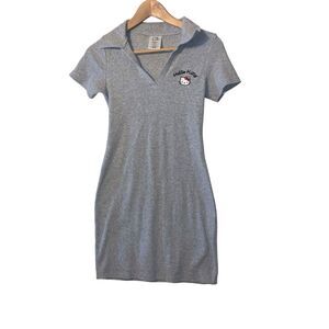 SANRIO Hello Kitty Ribbed Polo Mini Dress Heather Gray Twee Kidcore Retro